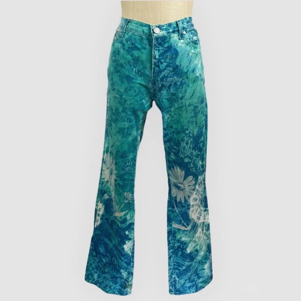Roberto Cavalli 2000’s Y2K Euro Trash Tie Dye Floral Trippy Stretch Vintage Je… - Picture 1 of 9